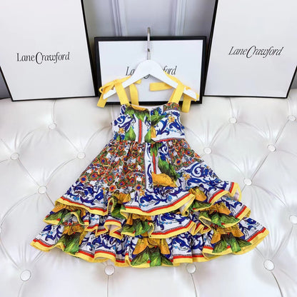 New Cute Pastoral Girls Court Print Suspender Skirt