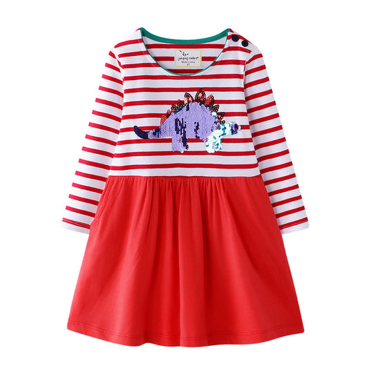 Long Sleeve Rainbow Skirt Children's Embroidered Sequin Dress