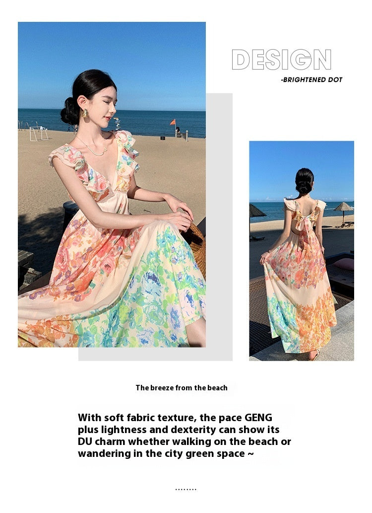 Female Summer Sexy Hot Girl Hollow Backless Beach Vacation Dress