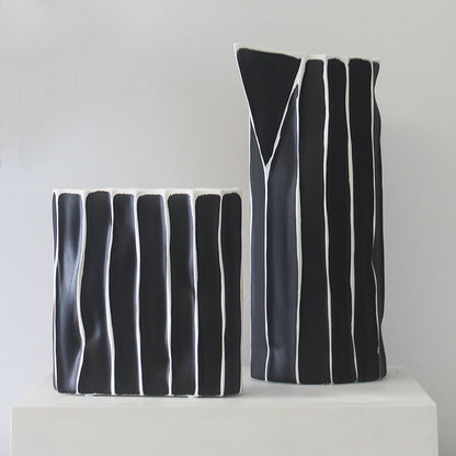 Hand Painted Black And White Striped Ceramic Vase Living Room Desktop Bookcase