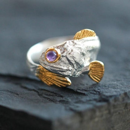 Alloy Two-color Goldfish Ring Opening Adjustable Animal Ring Jewelry