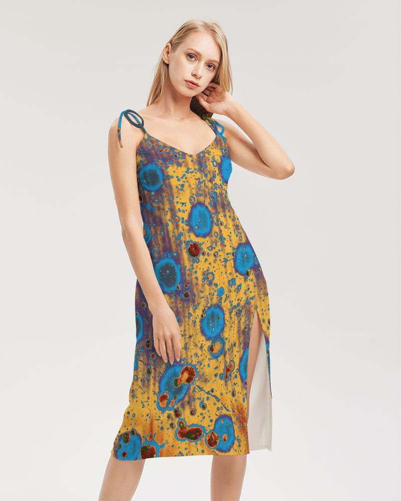PEACOCK DESIGN BY FLIPSTYLEZ  Women's All-Over Print Tie Strap Split Dress