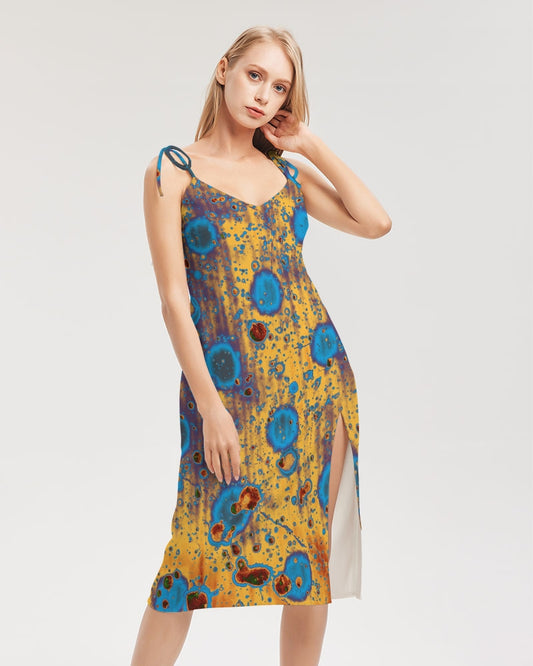 PEACOCK DESIGN BY FLIPSTYLEZ  Women's All-Over Print Tie Strap Split Dress