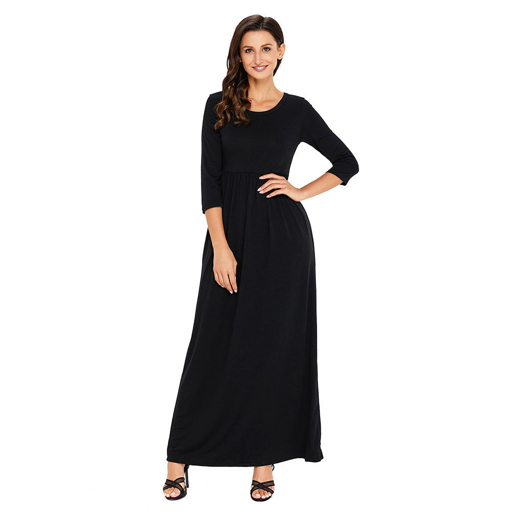 Round neck long sleeve plus size dress