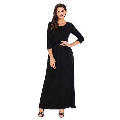 Round neck long sleeve plus size dress