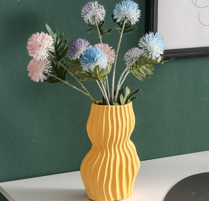 Nordic Creative Hand-painted Vase Ceramic Black And White Vertical Pattern Flower