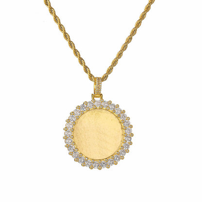 Hip Hop Diamond Round Photo Frame Couple Memorial Photo Pendant Necklace
