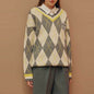 New Product Wholesale Diamond Sweater Women's V-neck Pullover