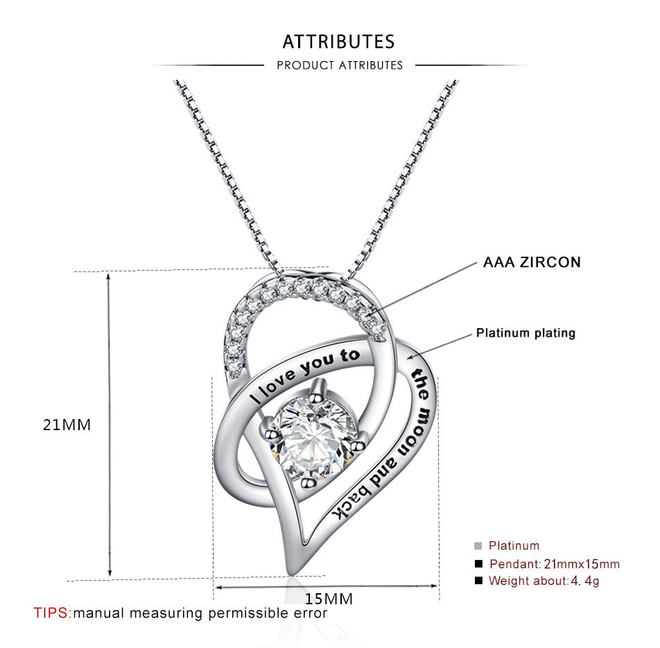 Heart-shaped Zircon Pendant Simple Hollow Peach Heart Necklace