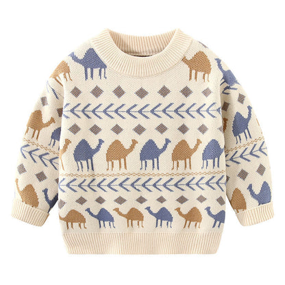 Children's Cartoon Extra Thick Round-neck With Fleece Lining Sweater
