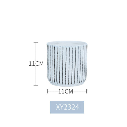 Ceramic Vase White Simple Striped Handicraft Decoration Home Living Room Desktop
