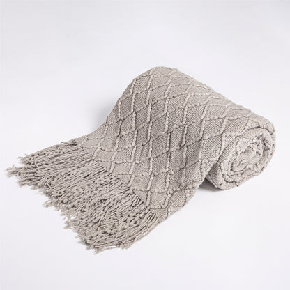 Fashion Knitted Solid Color Sofa Tassel Blanket