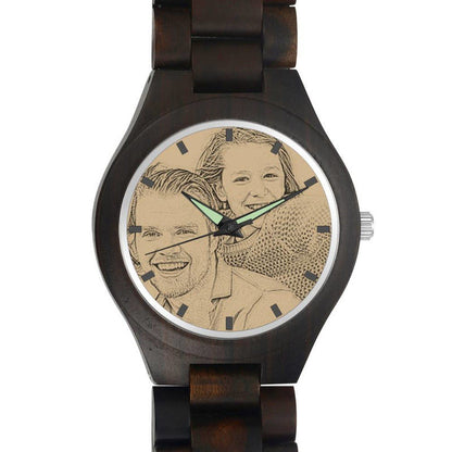 Men's Engraved Wooden Photo Watch Wooden Strap 45mm
