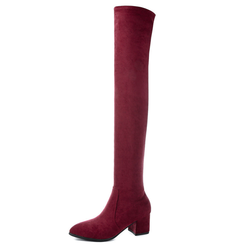 Ladies Mid-heel Pointed Thick Heel Long Boots