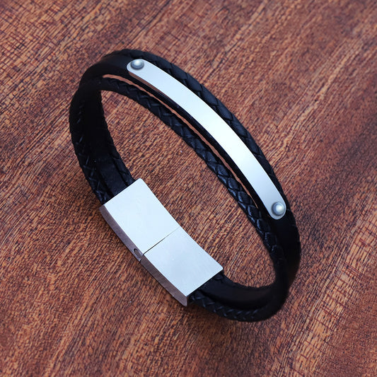 Men's leather braided bracelet