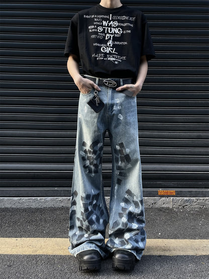 Slightly Flared Wide Leg Jeans Men's Loose Trousers