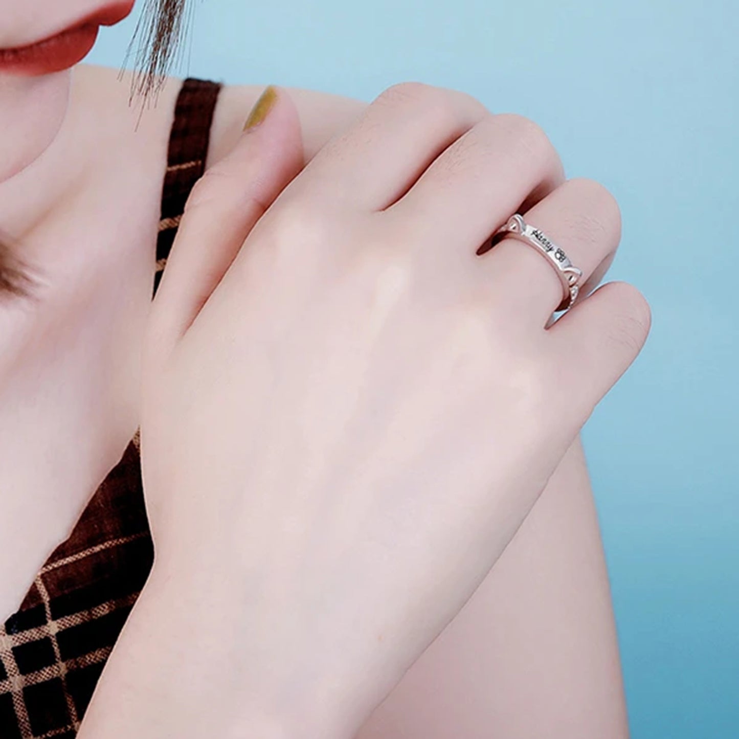 Personalized Pet Cat Ears Name Ring Fashion Jewelry