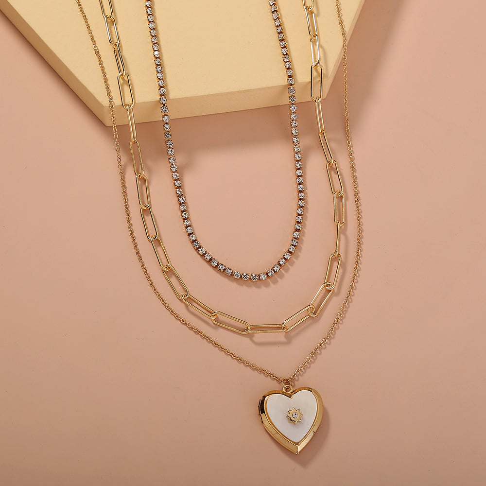 European and American cross-border new product gold lock stacking multi-layer necklace, letter tag fashion personality chocker clavicle chain female