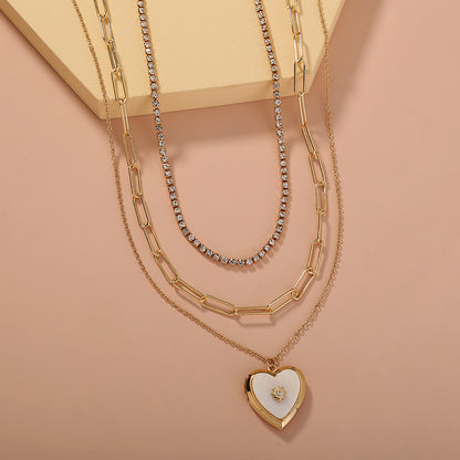 European and American cross-border new product gold lock stacking multi-layer necklace, letter tag fashion personality chocker clavicle chain female