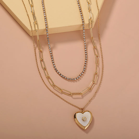 European and American cross-border new product gold lock stacking multi-layer necklace, letter tag fashion personality chocker clavicle chain female