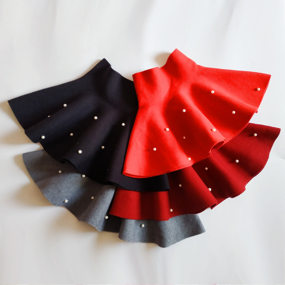 Girls High Waist Knitted Pearl Umbrella Skirt