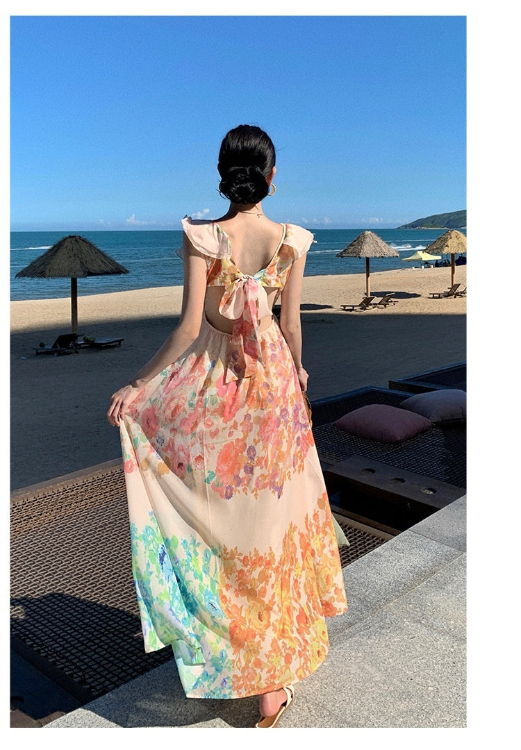 Female Summer Sexy Hot Girl Hollow Backless Beach Vacation Dress