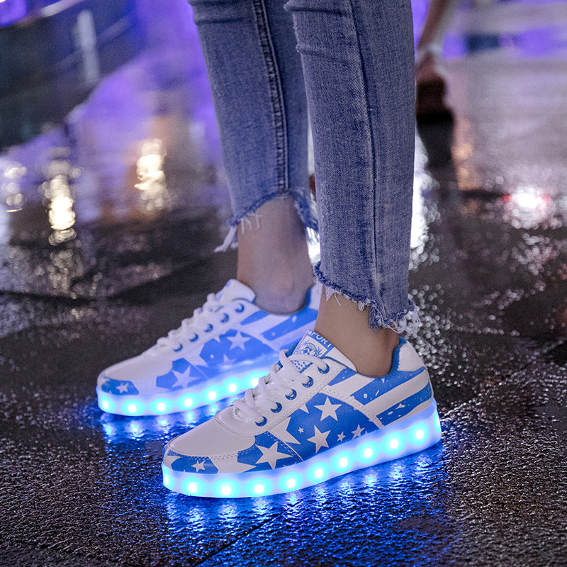 New black five Star 7 Color Light Luminous LED white  Shoes FOR KIDS