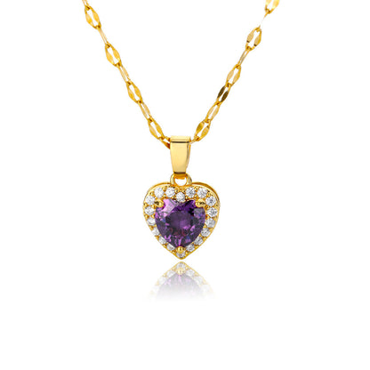 Heart Of Europe And America Ocean Necklace Heart Purple Zircon Pendant Heart Collar Chain