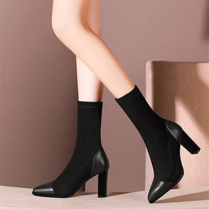 Thin Tube Socks Boots With Pointed Toe And Thick Heel