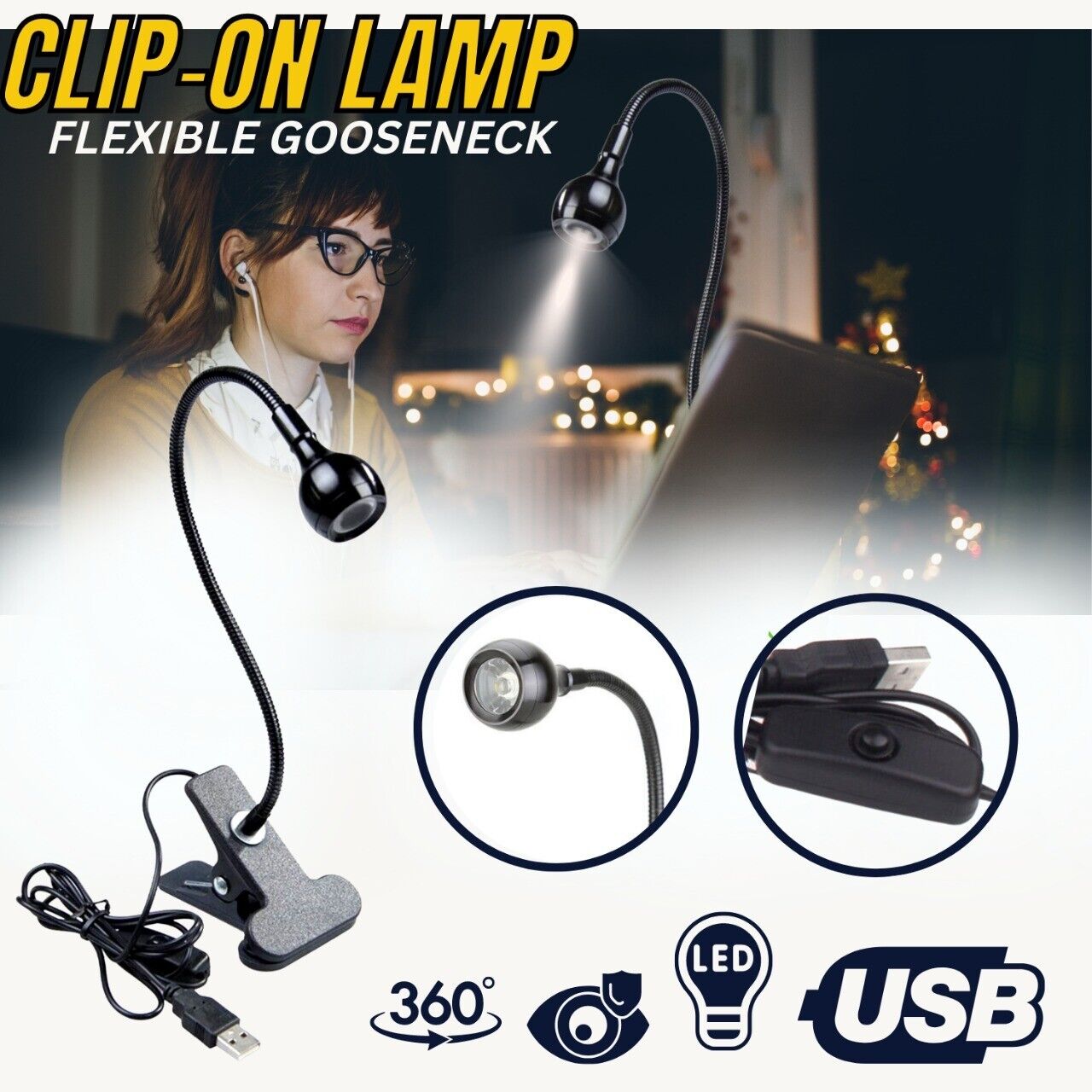 USB Flexible Reading LED Bright Light Book Lamp Clip-on Beside Bed Desk Table