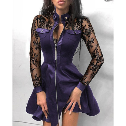 Fashionable PU Leather and Receiving Waist Dress