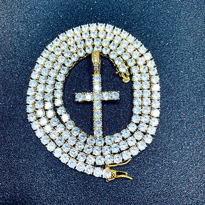 Tennis chain with cross necklace