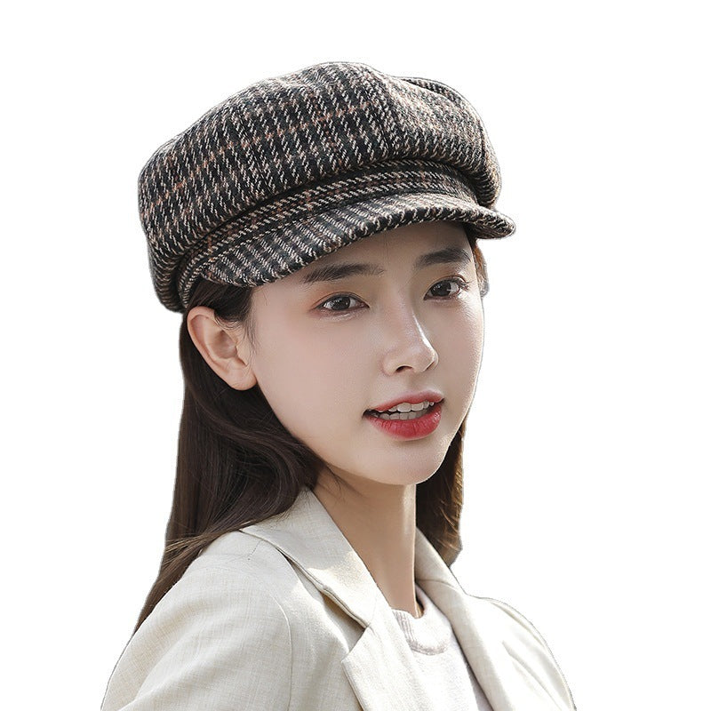 Navy Octagonal Cap Children's Woolen Houndstooth