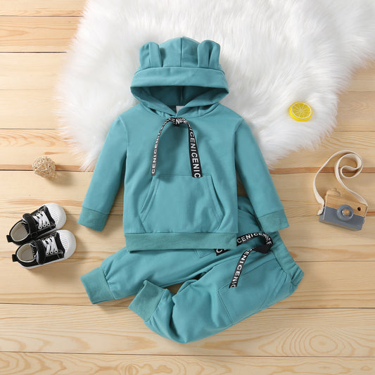 Spring And Autumn Children's Suit Hooded Two-piece Large Pocket