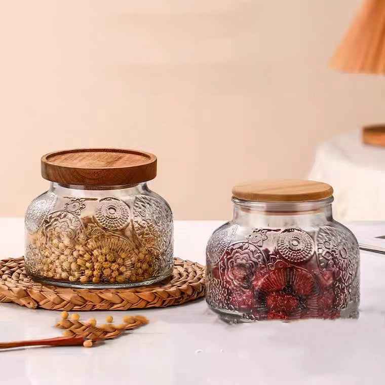 Vintage Relief Begonia Flower Glass Storage Tank