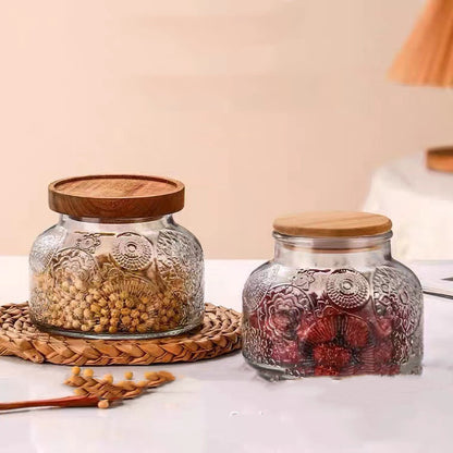 Vintage Relief Begonia Flower Glass Storage Tank