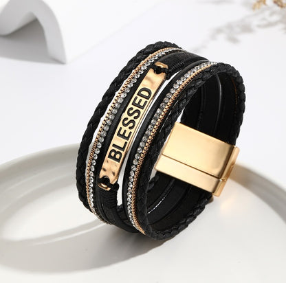 Ethnic style PU leather bracelet alloy sheet