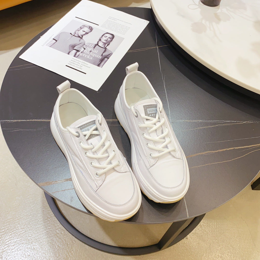 Cowhide Sponge Cake Platform White Shoes Women - FLIPSTYLEZLLC