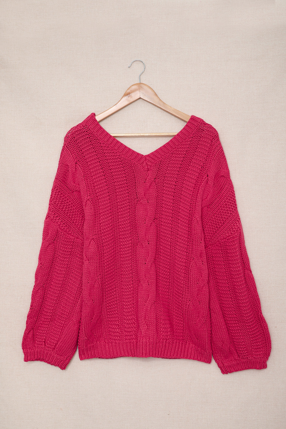 Dark Gray Bubblegum V-Neck Braided Knit Sweater