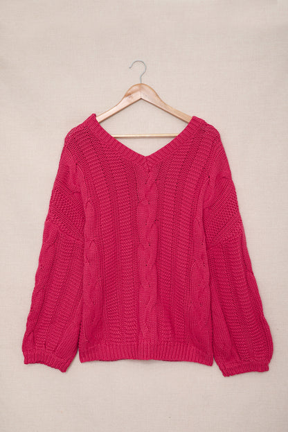 Dark Gray Bubblegum V-Neck Braided Knit Sweater