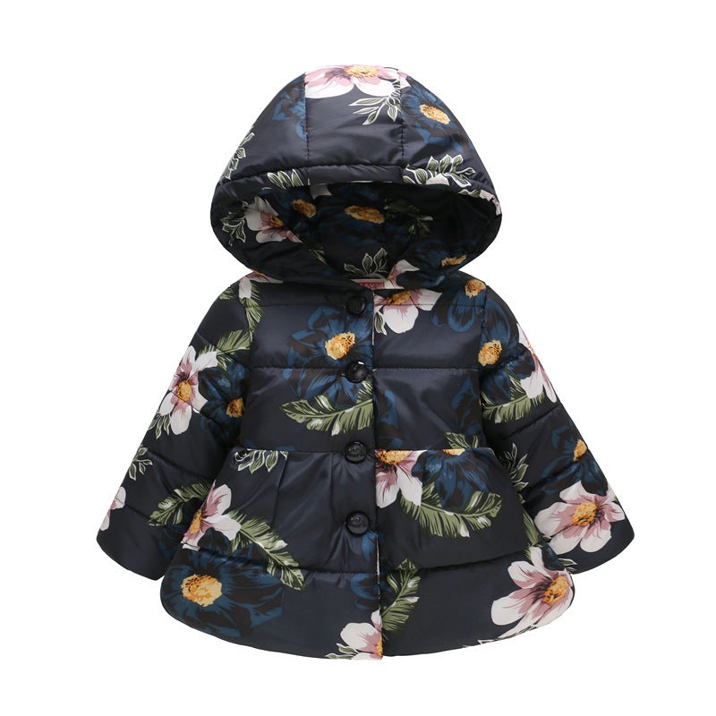 Girls' Hooded Fashion Printed Cotton-padded Jacket
