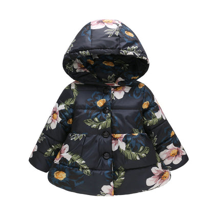 Girls' Hooded Fashion Printed Cotton-padded Jacket