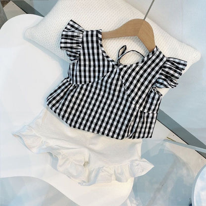 Girls black and white plaid t-shirt set