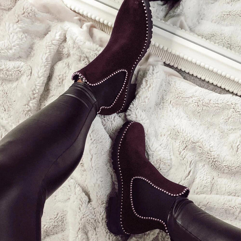 Beaded thick hard plus size women's boots