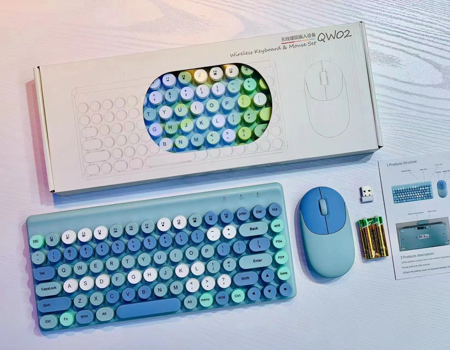 Compact, Mini Wireless Portable Colorful Retro Polka-Dot Key-Mouse Combo