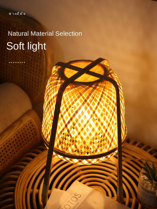 Bamboo Woven Decorative Table Lamp Creative Bedroom Bedside Lamp