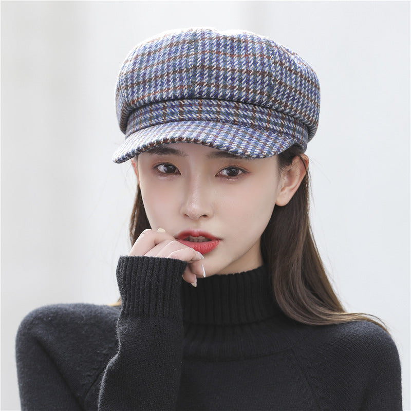 Navy Octagonal Cap Children's Woolen Houndstooth
