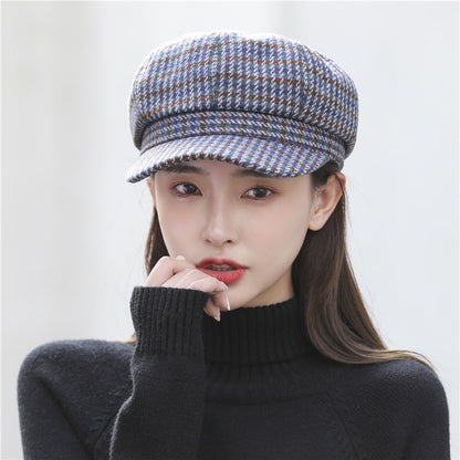 Navy Octagonal Cap Children's Woolen Houndstooth