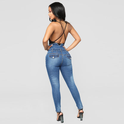 High stretch waist skinny denim long pencil pants plus size women's jeans