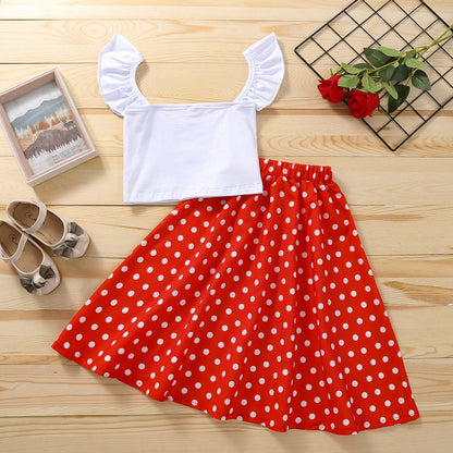Single Breasted Blouse Top Polka Dot Skirt Two Piece Set